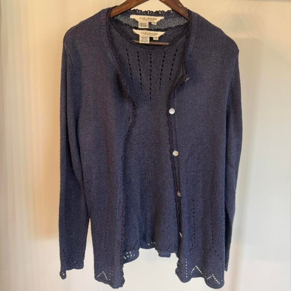 Melrose Silk Navy Blue Sleeveless Tank Top With Cardigan Size Medium 75% Silk